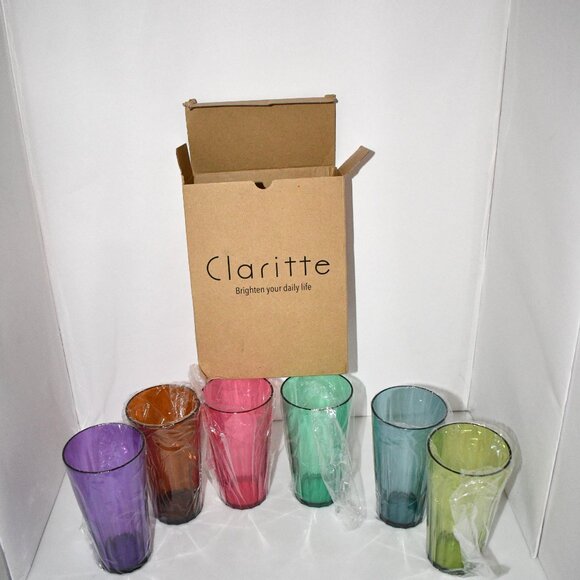 Claritte 20oz Tumbler Glass Cups – Set of 6  – Break-Resistant Plastic – Dishwas - Picture 2 of 3
